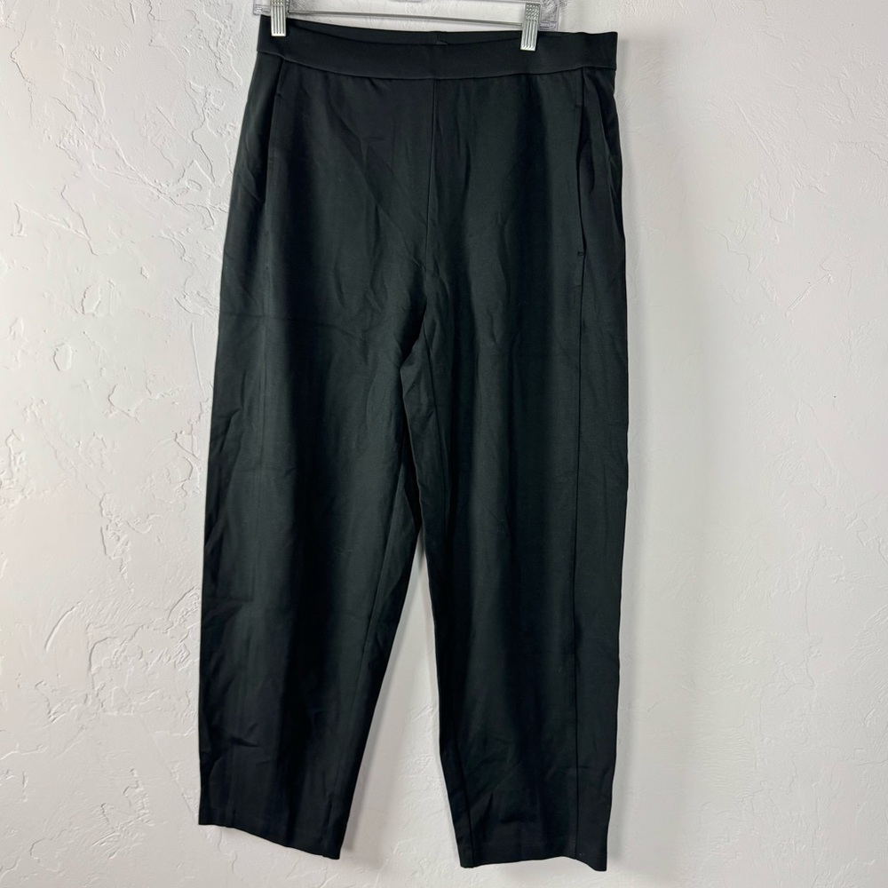 Eileen Fisher Pants Dress Trousers Washable Flex Ponte Knit Solid Black Wide Leg